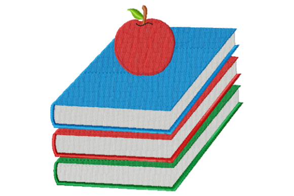 Books and Apple: A Charming Embroidery Design