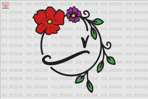 Elegant Flower Font V for Business Embroidery