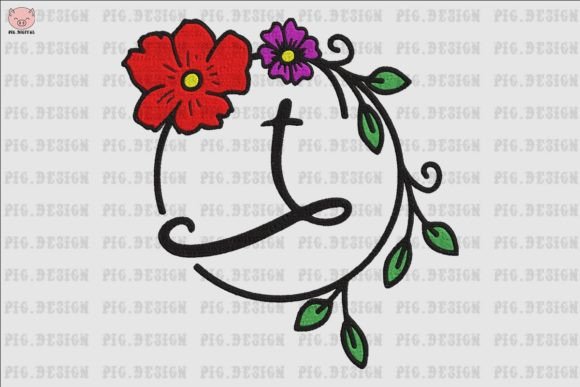 Flower Font T: A Charming Embroidery Design