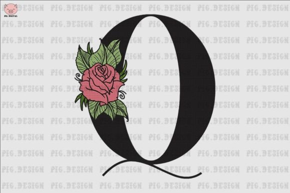 Flower Rose Font Q: A Charming Embroidery Design
